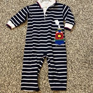 Florence Eiseman Baby Boy Navy Blue & White Striped Jumper with Train